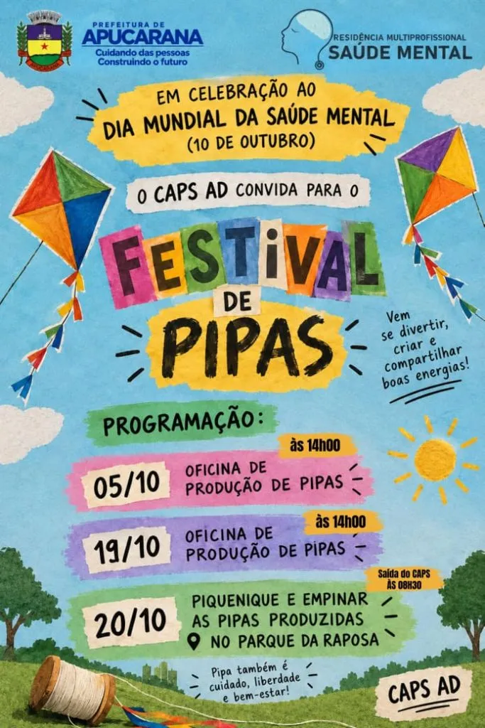 Serviço de Saúde Mental de Apucarana promove piquenique e Festival de Pipas no Parque da Raposa